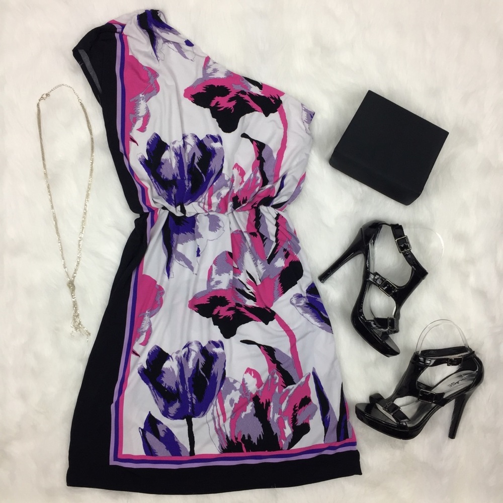 🔴 One Shoulder Dress White Pink Purple Cato Sz. S